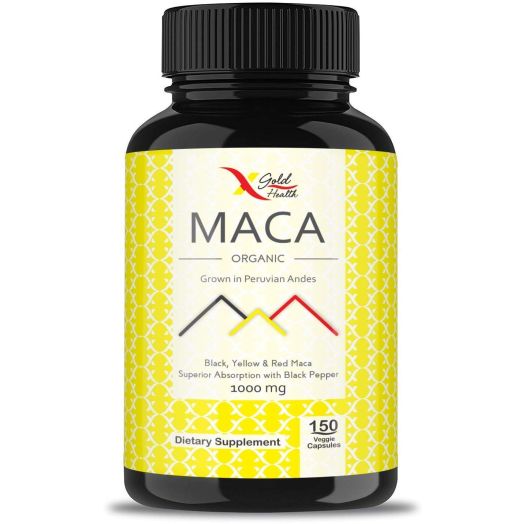 Organic Maca Root Powder Capsules Black, Yellow, Red -1500mg Serving Peruvian Maca for Men and Women, Superfood, Natural Energy Booster, 150 Vegan Pills Gelatinized + Black Pepper for Best Absorption