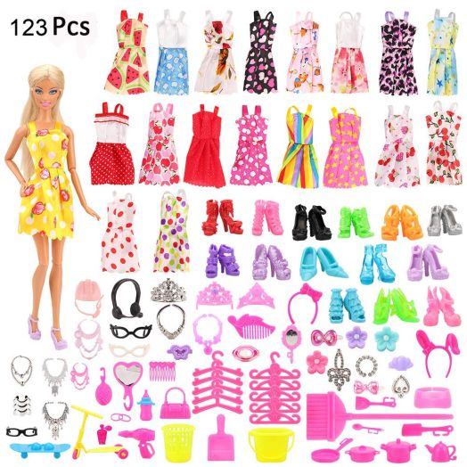 Mylass 123 Pcs Clothes Set EU CE-EN71 Certified Include 15 Pack Clothes Party Grown Outfits And 108 Pcs Different Doll Accessories for 11.5 Inch Barbie Dolls