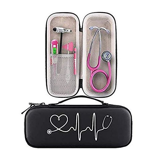 BOVKE Travel Carrying Case Compatible 3M Littmann Classic III Stethoscope - Extra Room for Taylor Percussion Reflex Hammer and Reusable LED Penlight, Black