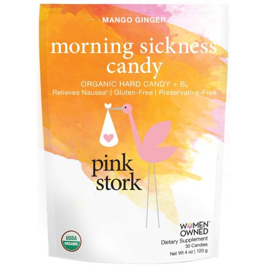 Pink Stork Morning Sickness Sweets: Mango Ginger Flavor, USDA Organic Hard Lozenges + Vitamin B6, Relieves Nausea, Gluten-Free, Non-GMO and Preservative Free, -30 Individually Wrapped Sweets