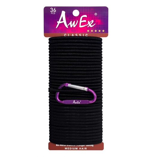 AwEx Strong Black Hair Ties, 4mm Black Hair Elastics, Black Ponytail Holders,No Damage Hair Bands,Pack of 36 ct