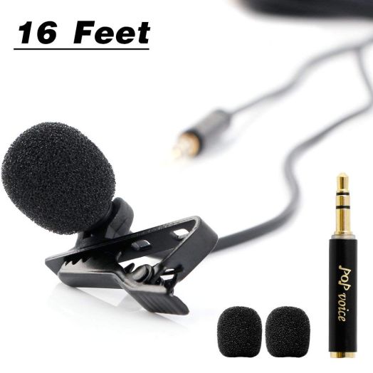 PoP voice 196 Single Head Lavalier Lapel Microphone Omnidirectional Condenser Mic for Apple iPhone Android and Windows Smartphones, Youtube, Interview, Studio, Video Recording-Noise Cancelling Mic