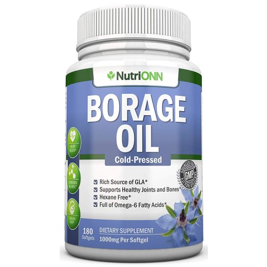 Borage Oil - 1000 mg - 180 Softgels - Cold Pressed High GLA Borage Seed Oil - Hexane and PA Free - Great for Skin, Joints and Bones. Supports Healthy Hormonal Balance and Heart Health