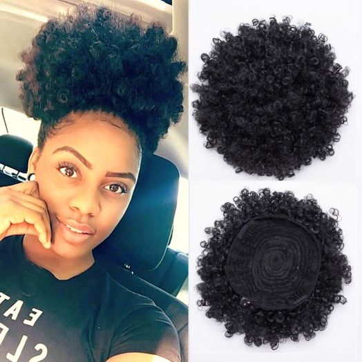 BEIRA Synthetic Afro Puff Drawstring Ponytail Short Kinky Curly Hair Bun Extension Donut Chignon Hairpieces Wig Updo Hair Extensions with Two Clips(Black)