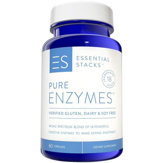 Essential Stacks Pure Enzymes - Gluten Free, Dairy Free and Soy Free with 3rd Party Verified Allergen Testing Smart Blend of 18 Powerful Digestive Enzymes So You Can Digest All Food Groups