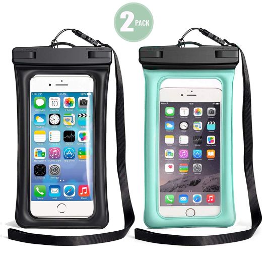 TeaTronics 2 Pack Floating Waterproof Case, Waterproof Phone Case IPX8 Waterproof Phone Pouch Available TPU Clear Dry Bag for iPhone X/8/8plus/7/7plus/6s/6/6s Plus Samsung up to 6.0" (Black-Blue)