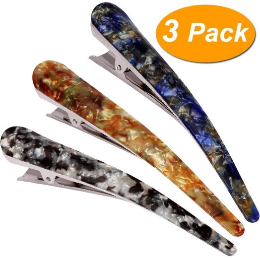 LONEEDY Large Duck Teeth Bows Hair Clips Hair Grip Hair Beak Barrettes for Thick, Fashion Hairpins Chic Styling Claw for Women and Girls (Black+Gold+Blue)