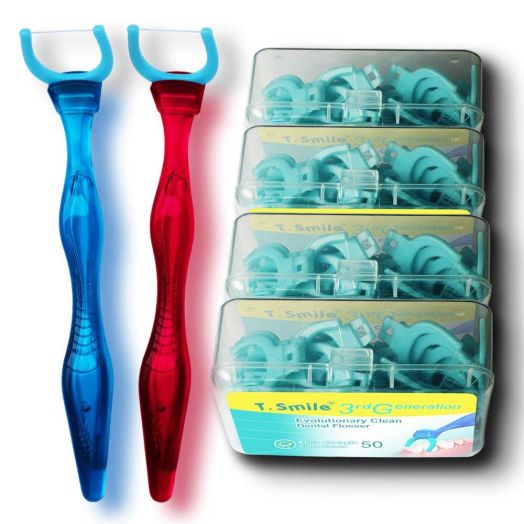 T.Smile 3rd Generation Dental Flosser 1 Handle + 100 Extra Strength Floss Heads, Evolutionary Clean, Pack of 2