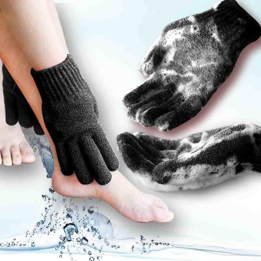 Home Spa HEAVY Exfoliating gloves Hydro full body wash to cleanse scrub glove - Shower and Bath - Deep clean dead skin and Improves blood circultion (1 pair Plain, Black)