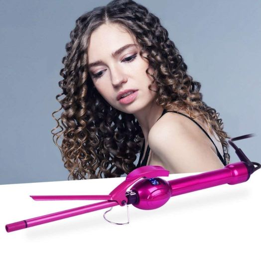 iGutech 9mm Mini Hair Curler Curling Tong Tourmaline Ceramic Barrel Curling Iron for Men Women (Rose Red) DUAL VOLTAGE