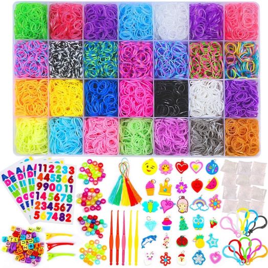 Inscraft 11750+ Rainbow Rubber Bands Refill Kit, 11,000 Loom Bands, 600 S-Clips, 52 ABC Beads, 30 Charms, 10 Backpack Hooks, 80 Beads, 5 Tassels, 5 Crochet Hooks, 3 Hair Clips, ABC Stickers