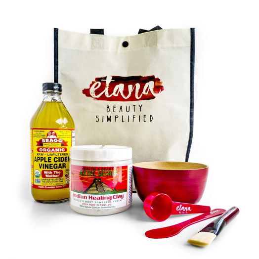 Aztec Clay Official Premium Mask Set by Etana Beauty | All-In-One Kit Includes 1lb Aztec Secret Indian Healing Clay, 16oz Bragg's Apple Cider Vinegar, Natural Bamboo Bowl, Stirrer, Scoop, Brush and Tote