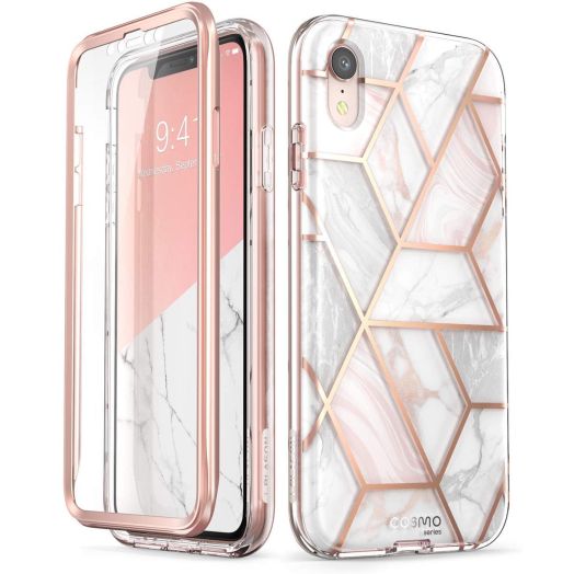 iPhone XR Case, [Built-in Screen Protector] i-Blason [Cosmo] Full-Body Glitter Bumper Case for iPhone XR 6.1 Inch 2018 Release (Marble)