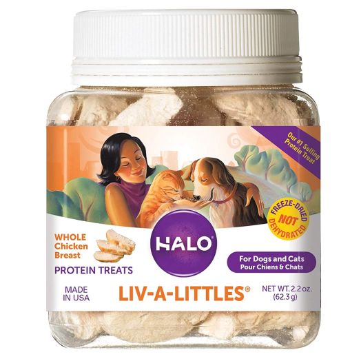 Halo Liv-A-Littles Grain Free Natural Dog Treats and Cat Treats, Freeze Dried Chicken Breast, 2.2-Ounce