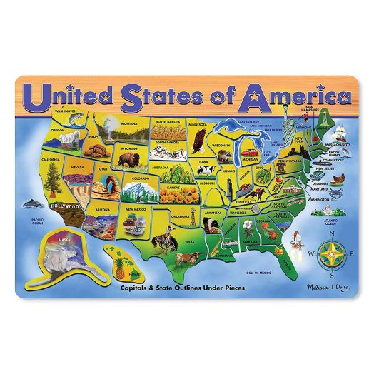 Melissa and Doug Wooden USA Map Puzzle, Wipe-Clean Surface, Teaches Geography and Shapes, 45 Pieces, 18.2 H  11.6 W  0.45 L