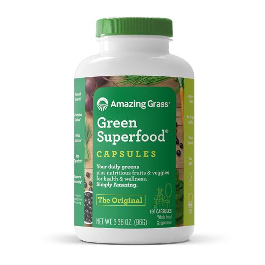 Amazing Grass Green Superfood Original, 150 capsules, 3.38oz, Wheat Grass, Spirulina, Alfalfa, Greens, Detox