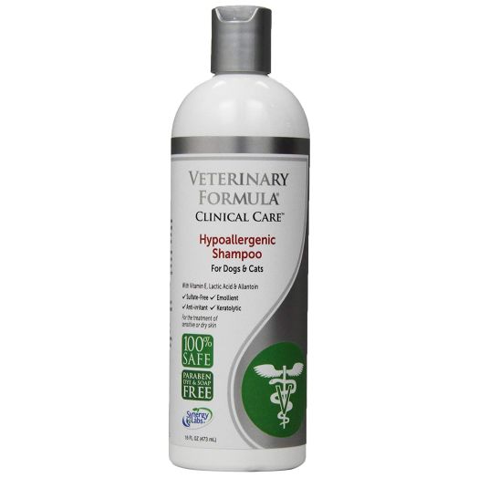 Veterinary Formula Clinical Care Hypoallergenic Shampoo for Dogs and Cats  No Harsh Ingredients  Great for Pets with Allergies and Sensitive Skin  Promotes Healthy Skin and Coat (16oz)