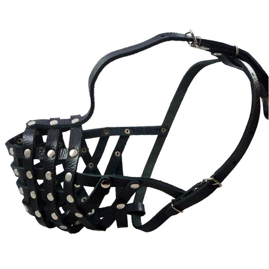 Secure Leather Mesh Basket Dog Muzzle #15 Black - Rottweiler (Circumference 13.5", Snout Length 4")