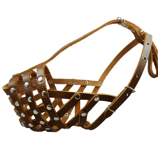 Secure Leather Mesh Basket Dog Muzzle #15 Brown - Rottweiler (Circumference 13.5", Snout Length 4")