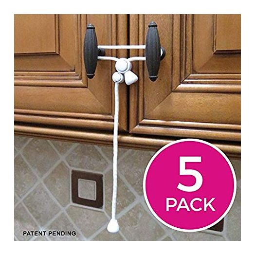 Kiscords Baby Safety Cabinet Locks For Knobs Child Safety Cabinet Latches For Home Safety Strap For Baby Proofing Cabinets Kitchen Door RV No Drill No Screw No Adhesive / Color White/ 5 Pack