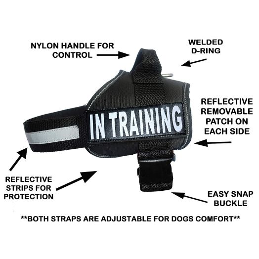 Service Dog Harness Vest Cool Comfort Nylon for Dogs Small Medium Large Girth, Purchase Comes with 2 in Training Reflective Patches. Please Measure Dog Before Ordering