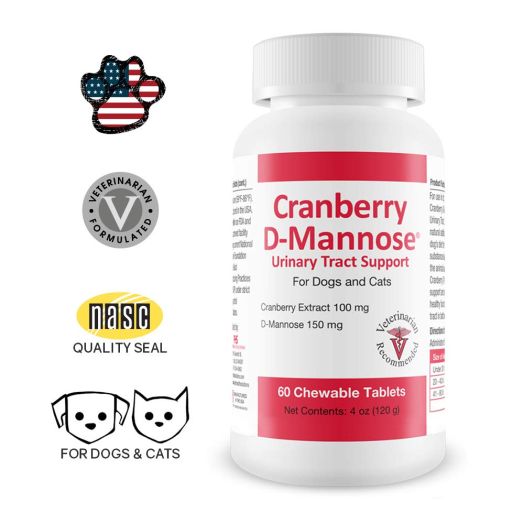 Cranberry D-Mannose Urinary Tract Support - Bladder Health Supplement for Dogs and Cats - 60 Tablets