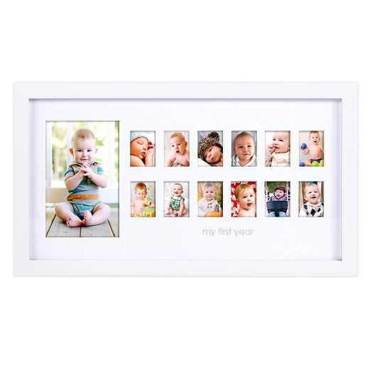 Pearhead My First Year Photo Moments Baby Keepsake Frame, White, First Mothers Day Gift For Mom To Be or Expecting Parents