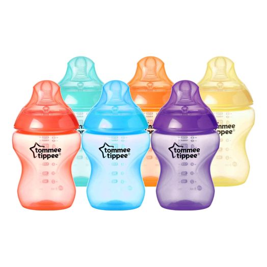 Tommee Tippee Closer to Nature Fiesta Fun Time Baby Feeding Bottles, Anti-Colic Valve, Breast-like Nipple for Natural Latch, Slow Flow, BPA-Free - 9 Ounces, Multi-colored, 6 Pack