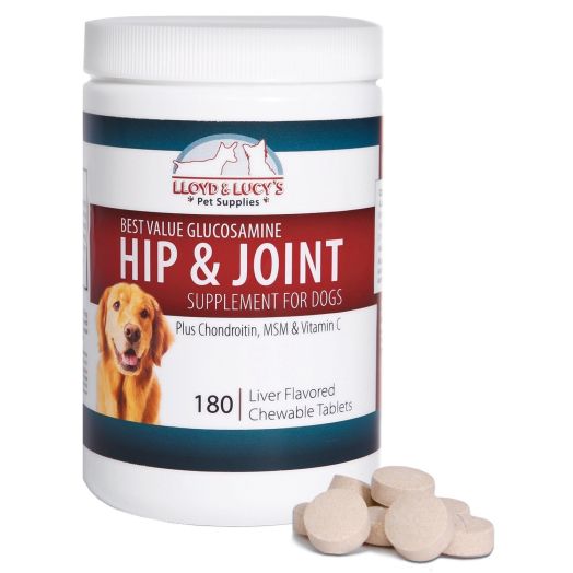 Best Value Glucosamine for Dogs Hip and Joint Supplement with Chondroitin MSM and Vitamin C, 60 or 180 Chewable Liver-Flavored Tablets