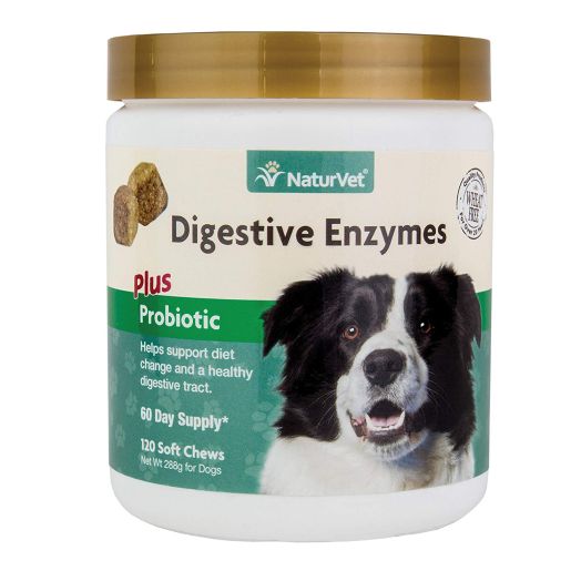 NaturVet Digestive Enzymes Plus Probiotics Supplement for Dogs, Soft Chews, Made in the USA