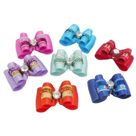 PET SHOW Bling Pet Hair Bows with Rubber Bands for Small Dogs Cat Puppy Grooming Hair Accessories Pack of 10