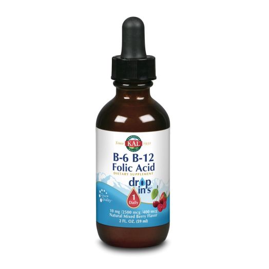 KAL B-6 B-12 Folic Acid DropIns | Natural Mixed Berry Flavor | Vitamin B Complex Drops with 5-MTHF for Healthy Cardiovascular Support | 2 oz