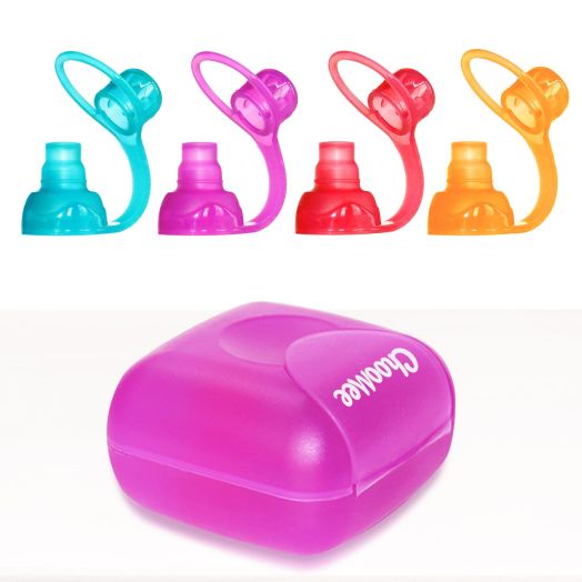 ChooMee SoftSip Food Pouch Tops | 4 colors + Purple case | Prevent Spills and Protect Childs Mouth