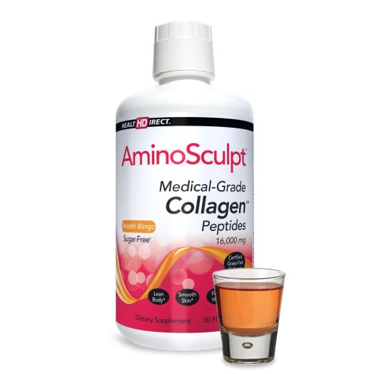 Health Direct's AminoSculpt Sugar-Free Type 1 Liquid Collagen Peptides (Natural Smooth Mango Flavor, 30 Fl Oz, 16,000 mg) Grass-Fed Collagen Protein Hydrolyzed, Made in USA, Non-GMO, Gluten-Free