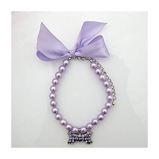 PetFavorites Designer Fancy Pearls Crystal Pet Cat Dog Necklace Jewelry with Bling Rhinestones Big Bone Charm for Pets Cats Small Dogs Female Puppy Chihuahua Yorkies Girl Costume Outfits, Adjustable