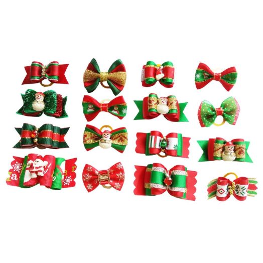 PET SHOW Christmas Pet Dog Hair Bows W/Rubber Bands Xmas Cat Puppy Grooming Accessories Color Assorted Pack of 20