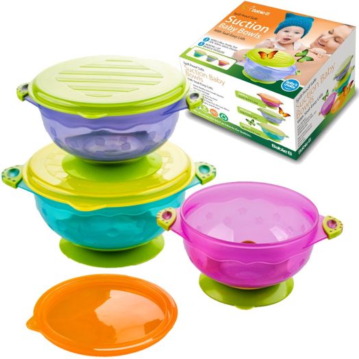Best Suction Baby Bowls for Toddler and 6 Months Solid Feeding-3 Size Stay Put Spill Proof Stackable To Go Snacks and Storage-With 3 Seal-Easy Tight Lids-BPA Free-Perfect Baby Shower Gift Set