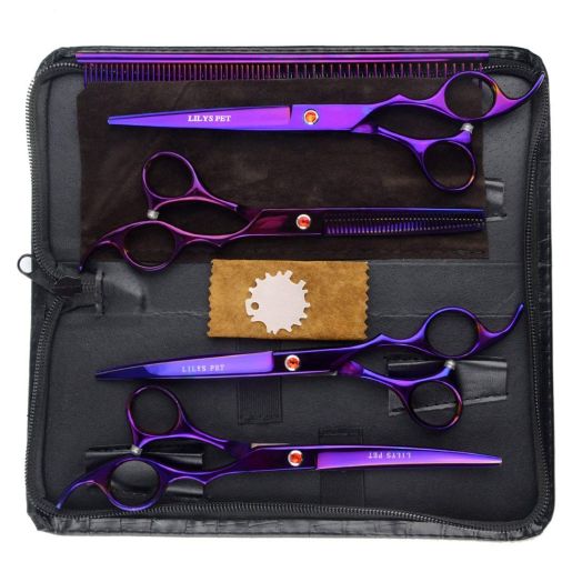 LILYS PET Professional PET Dog Grooming Coated Titanium Scissors Suit CuttingandCurvedandThinning Shears