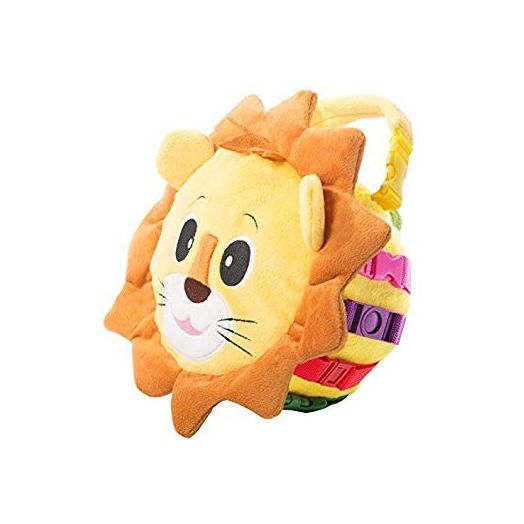 BUCKLE TOY "Benny" Lion Bag - Toddler Early Learning Basic Life Skills Children's Plush Travel Activity