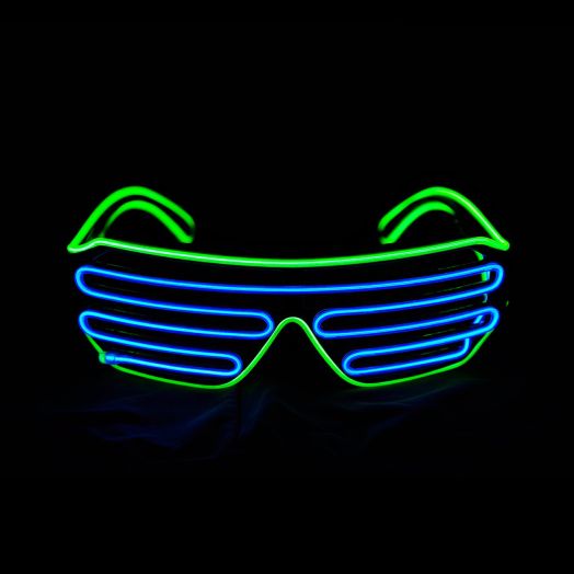 PINFOX Glow Shutter Neon Rave Flashing Glasses El Wire LED Sunglasses Light Up DJ Costumes for Party, 80s, EDM RB03 (Light Green - Blue)