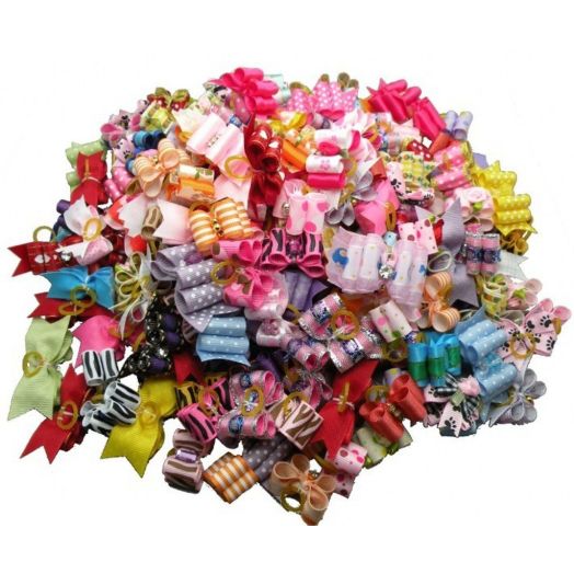 PET SHOW Pet Cat Puppy Topknot Dog Hair Bows With Rubber Bands Grooming Accessories Assorted Colors
