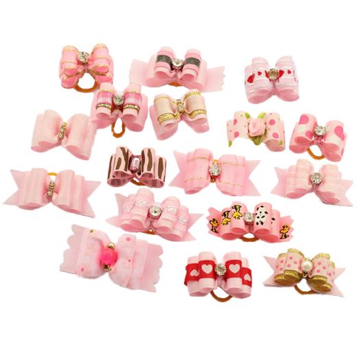 PET SHOW Mixed Styles Pet Cat Puppy Topknot Small Dog Hair Bows With Rubber Bands Grooming Accessories Pack of 20