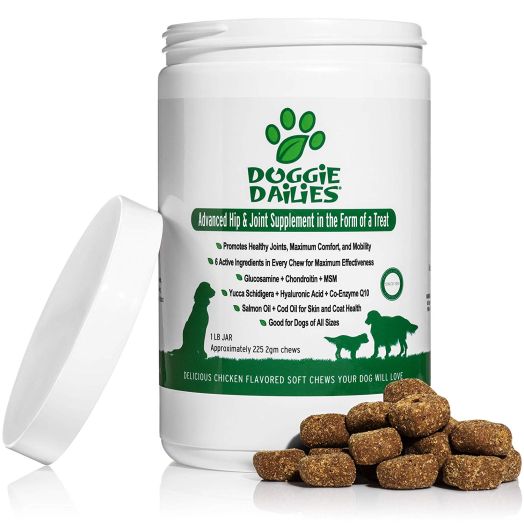 Doggie Dailies Glucosamine for Dogs: 225 Soft Chews, Advanced Hip and Joint Supplement for Dogs with Glucosamine, Chondroitin, MSM, Hyaluronic Acid and CoQ10, Premium Joint Relief for Dogs Made in the USA