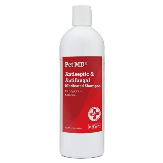 Pet MD Antiseptic and Antifungal Medicated Shampoo for Dogs, Cats and Horses with Chlorhexidine and Ketoconazole - Soap and Paraben Free - 16 Oz