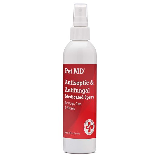 Pet MD Antiseptic and Antifungal Medicated Spray for Dogs, Cats and Horses with Chlorhexidine, Ketoconazole, Essential Fatty Acids, Aloe and Vitamin E - 8 oz