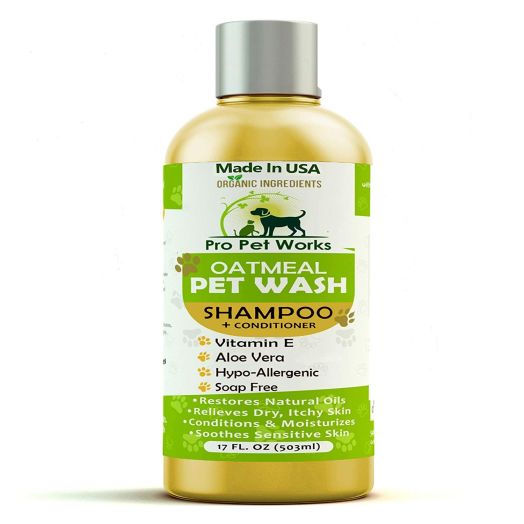 Pro Pet Works All Natural Oatmeal Dog Shampoo + Conditioner for Dogs, Cats and Small Animals-Hypoallergenic and Soap Free Blend with Aloe for Allergies and Sensitive Skin- 17oz