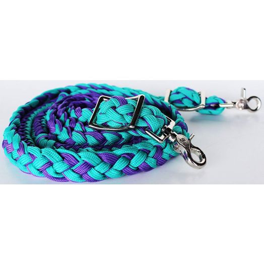 PRORIDER Horse Knotted Roping Western Barrel Reins Nylon Braided Rein Turquoise 607129