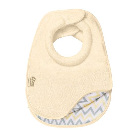 Tommee Tippee Closer to Nature Comfi-Neck Reversible Soft Baby Bib with Padded Collar, 0+ months - Cream Chevron, 2 Count