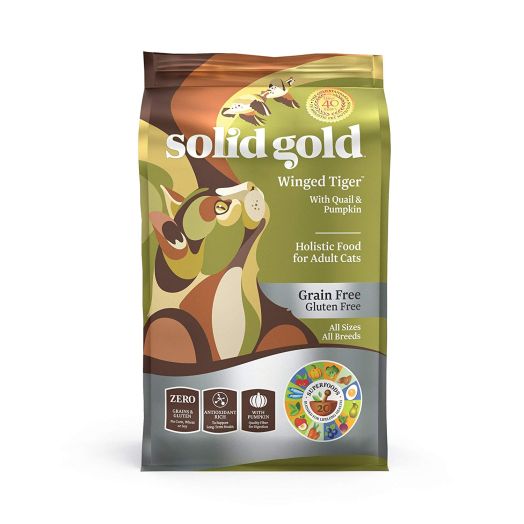 Solid Gold - Winged Tiger - Real Quail and Pumpkin - Grain-Free and Gluten-Free - Holistic Sensitive Stomach dry cat food for Adult and Senior Cats