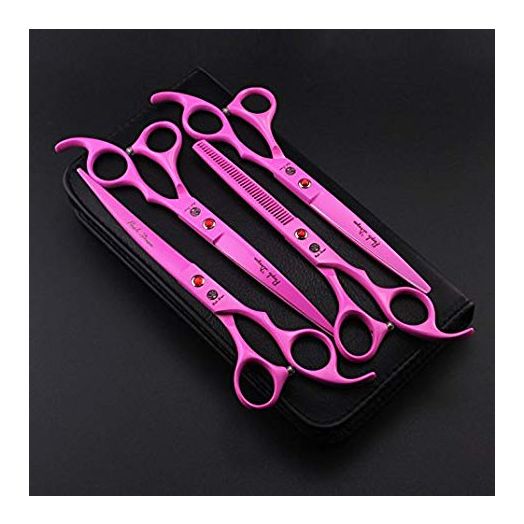 Purple Dragon Professional Pet Grooming Scissors Set JP440C Dog Cat Hair Trimming Shears Hair Cutting +2 Curved+ Thinning Scissors with Leather Ba